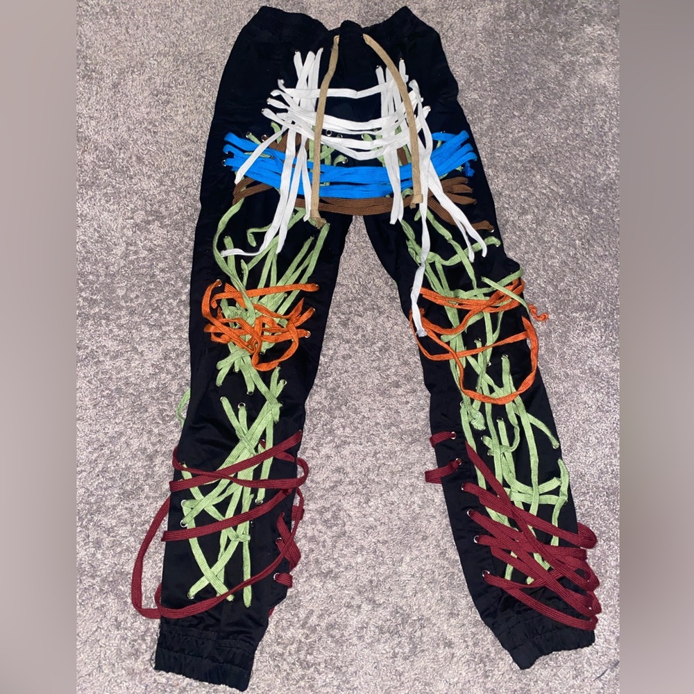 Black Multicolored String Cargo Jogger Pants Size… - image 1